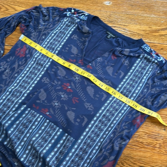 Lucky Brand mixed print boho top. Embroidery on sleeves and shoulders. Small. - Picture 6 of 11